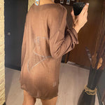 Sexy Long Sleeve See Through TopMesh Sheer Tunic Beach Cover Up Cover-ups Beach Dress Beach Wear Beachwear Female Women V3557