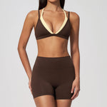 Women 2PCS Yoga Suit Double Strap Shockproof Sports Bra High Waist Tigh Short Fitness Suit Gym Running Leggings Tracksuits
