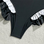 Ruffled Frilled Splicing One Piece Swimsuit Women Swimwear Female Monokini High Leg Cut Padded Bather Bathing Suit Swim V7414