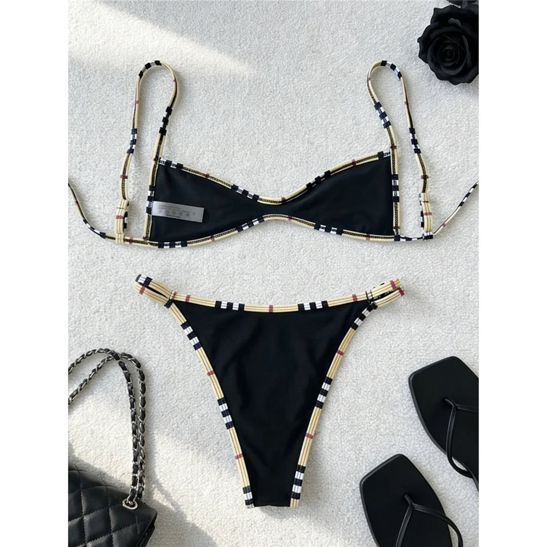 XS - L 2026 Plaid Printed Bikini Female Swimsuit Women Swimwear Polka Dot Bather Bathing Suit Swim Two-pieces Bikini set K8039