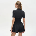 FDYOUI New 2026 Summer Zip-up Corset Playsuits Women Casual Short Sleeve Sports Fitness Overalls One Piece Tunics Yoga Bodysuit