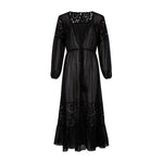 Summer Bikini Cover Up See-through Lace Thin Cardigan Long Sleeves Tassel Sunscreen Lace Up Maxi Dress Summer Beach Dress