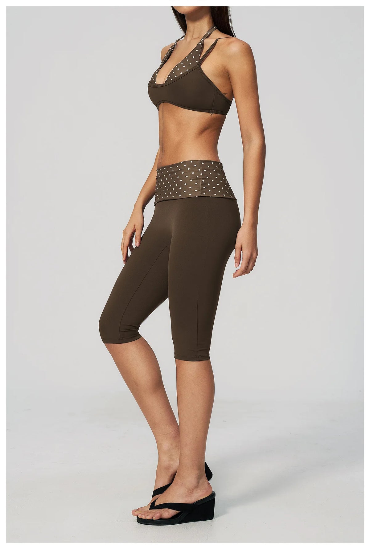 Summer Polka Dot Yoga Sets Women Hanging Neck Shockproof Sports Bra Fitness Suit Folding High Waist Mid Pants Gym Tracksuit