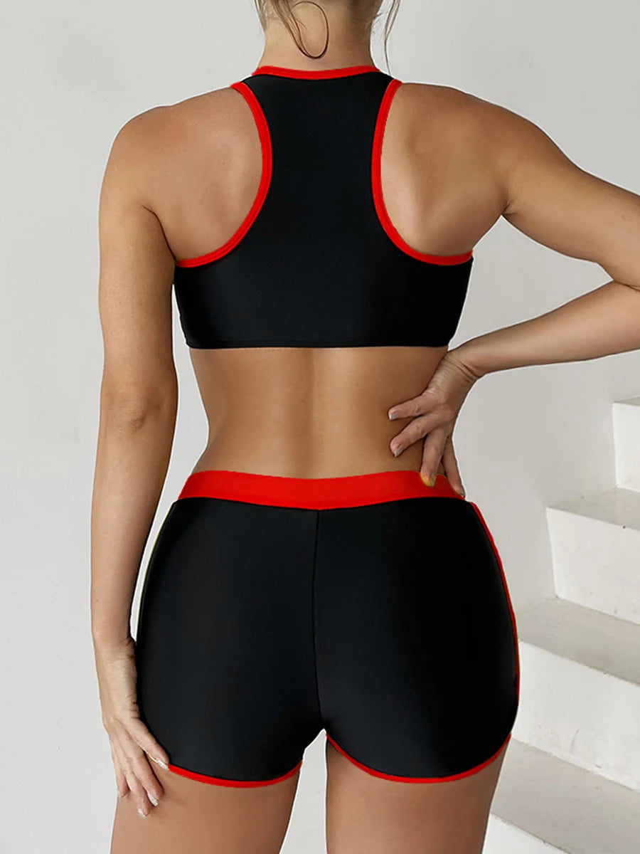 2026 Zipper Bikini Set Two Piece Swimsuit Women With Shorts Sports Swimwear Female Bathing Swimming Suit Beach Wear Summer