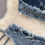 Bathing Suit Women Sexy Denim Suits Bikini Set Lace Up Drawstring Beachwear 2025 Solid Summer Vintage Two-pieces Swimwear