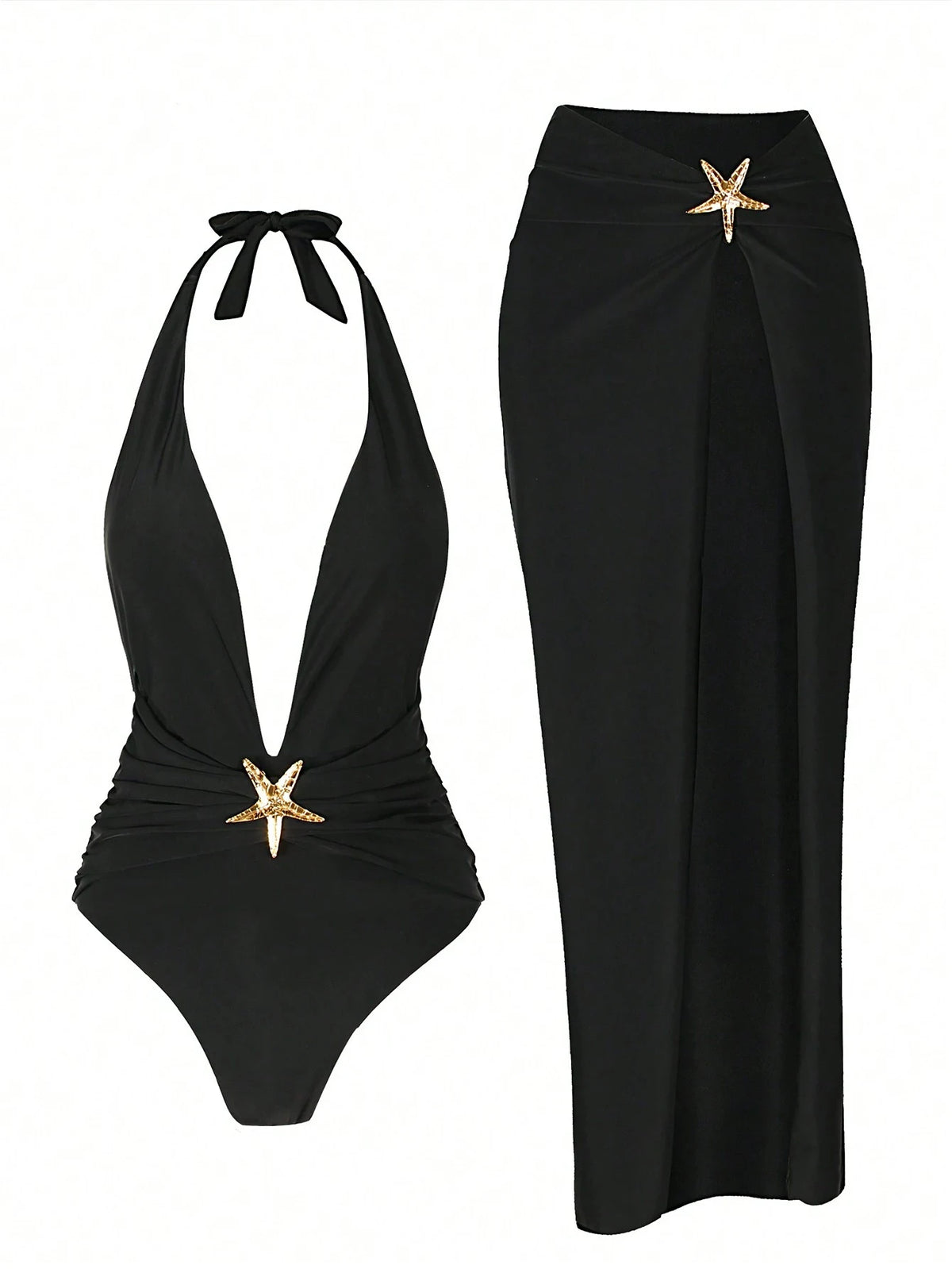2026 Halter One Piece Swimsuit & Beach Skirt Sexy Backless Swimwear Women Bathing Swimming Swim Suit Female Summer Beachwear
