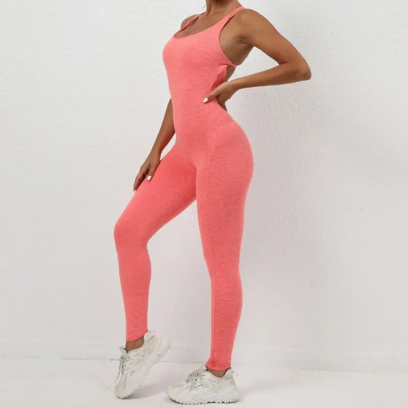 Seamless High-Waisted Peach Hip Yoga Jumpsuit for Women - Fast Drying Sweat-Wicking Tight Running Sports Jogging Gym Activewear