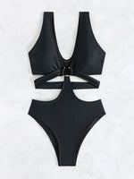 S - XL V Neck High Cut Out One Piece Swimsuit Women Swimwear Female Bather Monokini Cross Bandage Bathing Suit Swim Beachwear