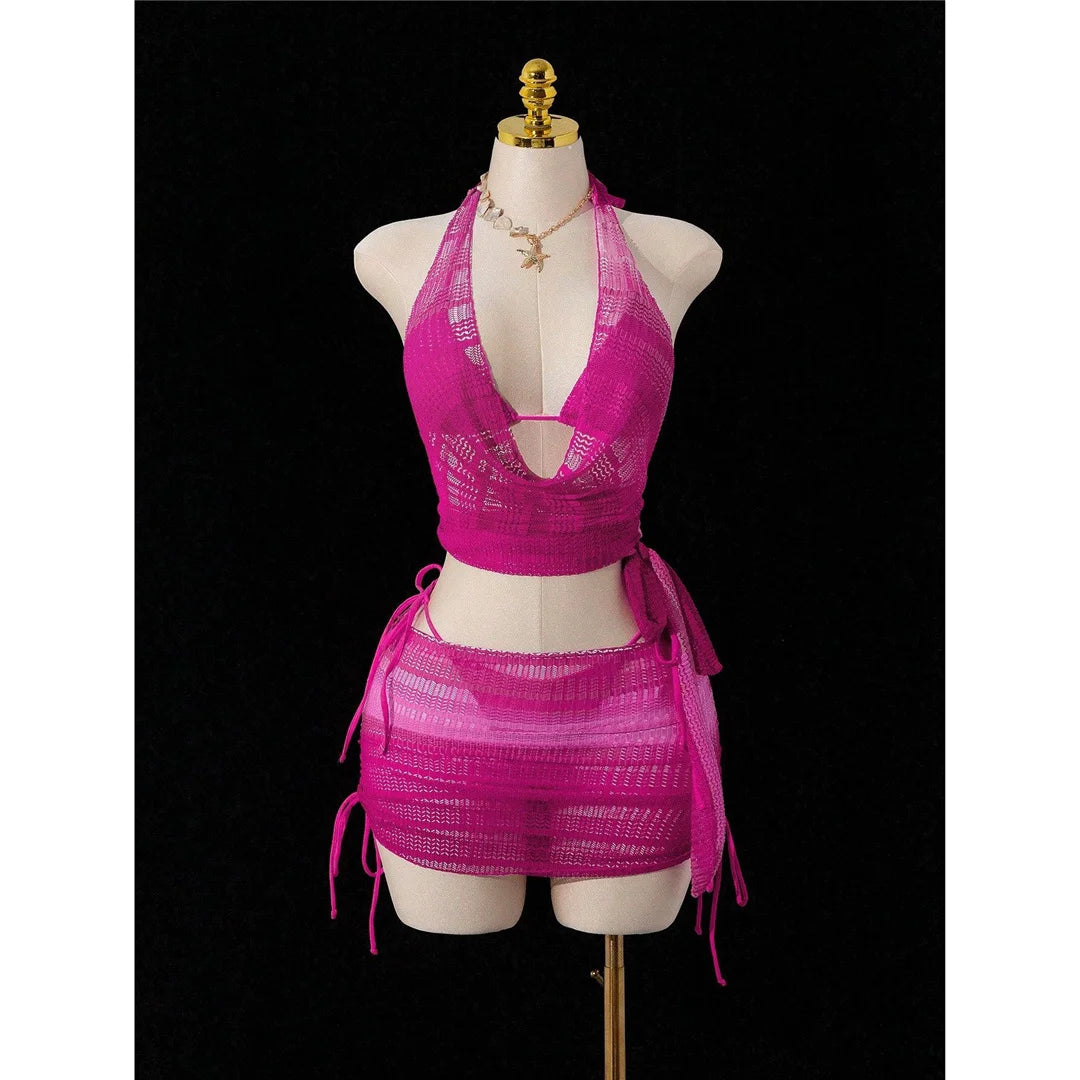 With Skirt Cover Up Halter Bikini Female Swimsuit Women Swimwear Strappy Bather Bathing Suit Swim Four-pieces Bikini set K8089