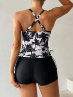 High Waist Swimwear Women 2025 New Two Pieces Swimsuit with Shorts Coconut Palm Print Tankini Set Summer Bathing Suit Trunks