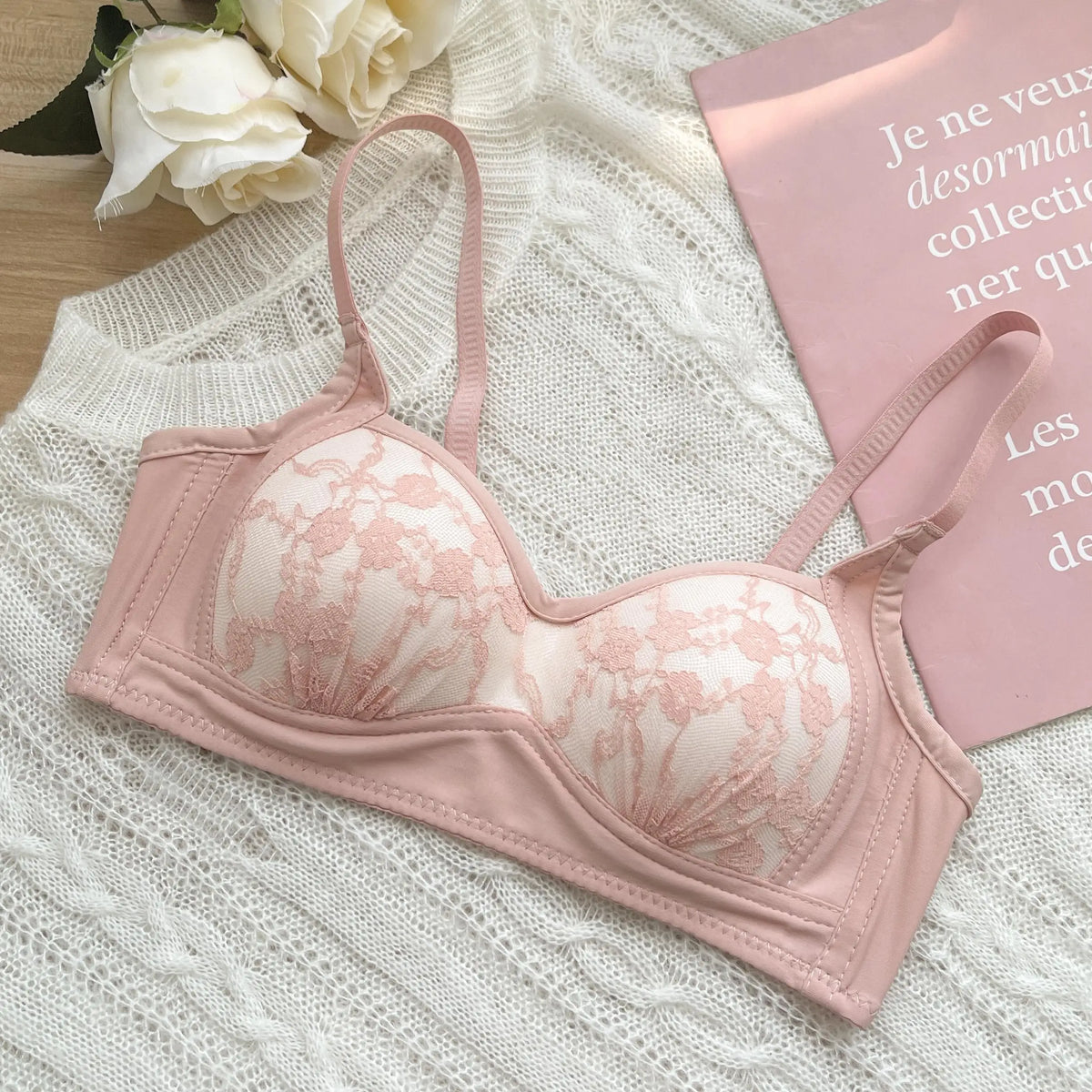 Sexy Push Up Lace Bralette Small Bust Wirefree Comfort Summer Ultra Thin Adjustable Straps Anti-Sagging Lingerie Set S-XL Bra