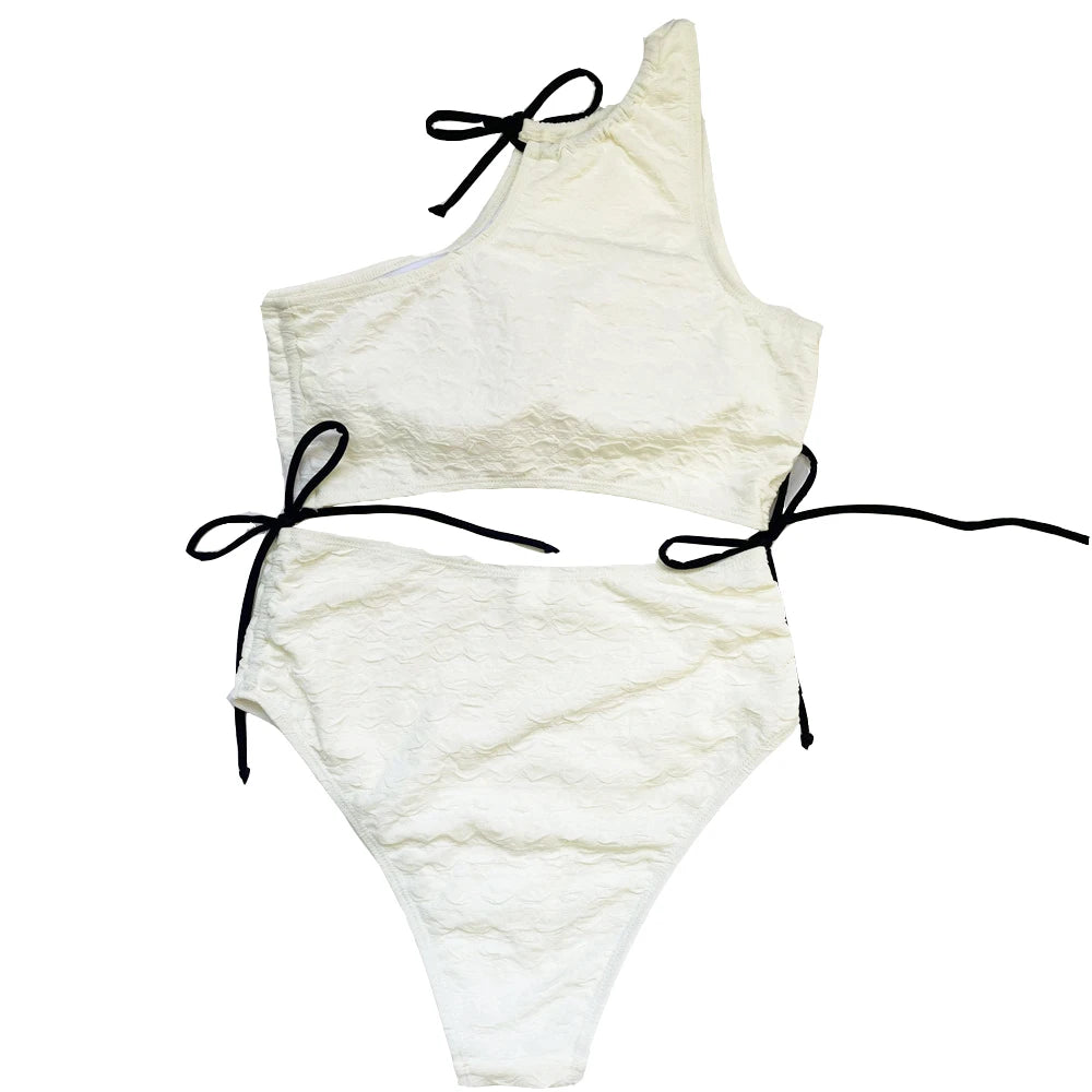 Sexy White High Waist Swimwear String Lace Up Bikinis Sets Woman 2026 Asymmetric Neck Swimsuits Bathing Suit Bikini Mujer Bather