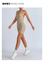 Summer Yoga Jumpsuit Back Hollow Out Bandage Pleate Pocket Shorts Sports One Piece Suits Butt Lifting Fitness Workout Bodysuit
