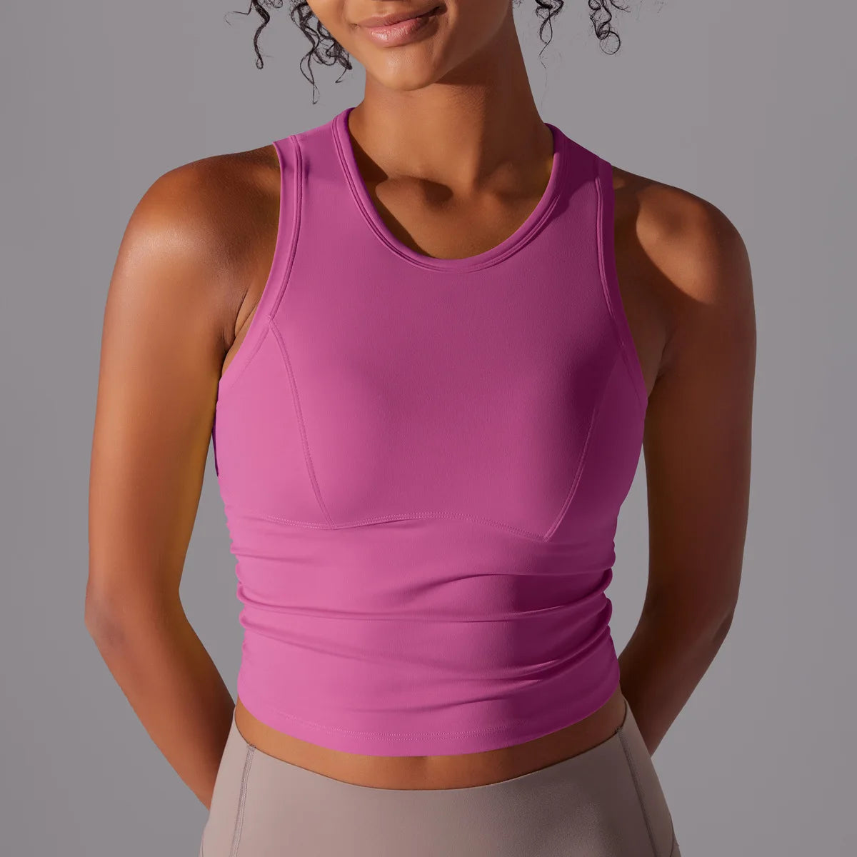 VEQKING Side Pleated Women Sports Bras Built-in Pads Yoga Vest Quick Dry Gym Running Tank Tops High Support Workout Bralettes