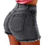 Summer Women Shorts High Waist Washed Retro Distressed Ripped Edge Butt-lifted Slim Fit Pockets Casual Club Party Short Pants