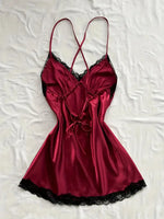 V-neck Lace Camisole Nightgown Hot Backless Sexy Women Sleepwear Short Silk Sleep Shirts Elegant Pajamas Lingerie Night Dress