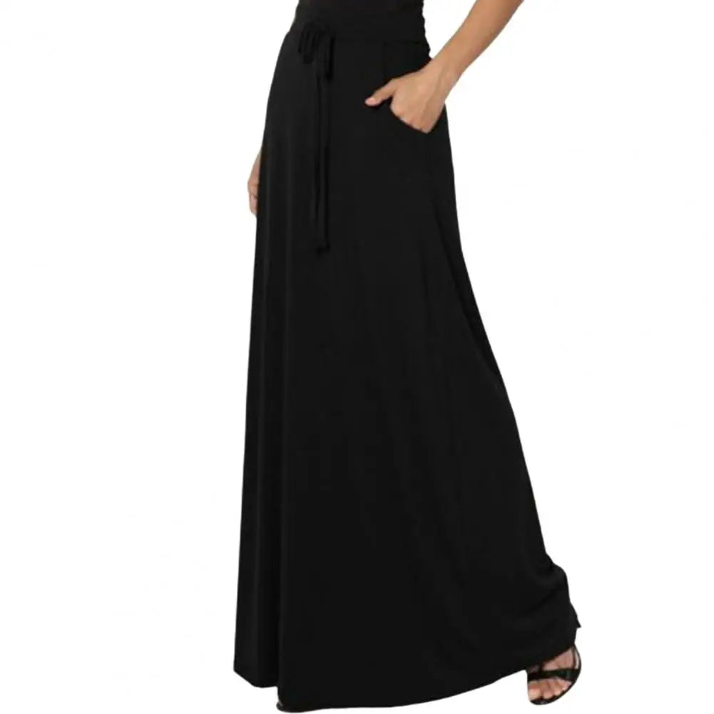 Women Maxi Skirt Adjustable Drawstring High-Waisted Solid Color Long Skirt with Pockets Casual Work Skirt Skirts for women