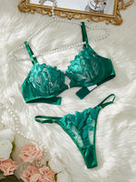 Floral Embroidery Sexy Lingerie Set Women Transparent Bralette Underwire Push Up Bra Panty 2 Piece Set