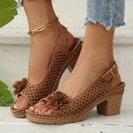 Fashion Flowers High Heels Sandals Women Back Strap Hollow Out Summer Sandles Woman 2025 Plus Size Thick Heeled Sandalias Mujer
