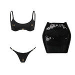 Sexy 3Pcs Swimsuit With Mini Skirt Women Bikini Push Up Swimwear Solid Biquini High Cut Monokini Swim Suit Bathingsuit Beachwear