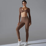Seamless Yoga Sets Sports Fitness High Waist Hip-lifting Pants Long-sleeved Suits Workout Clothes Gym Leggings Sets for Women
