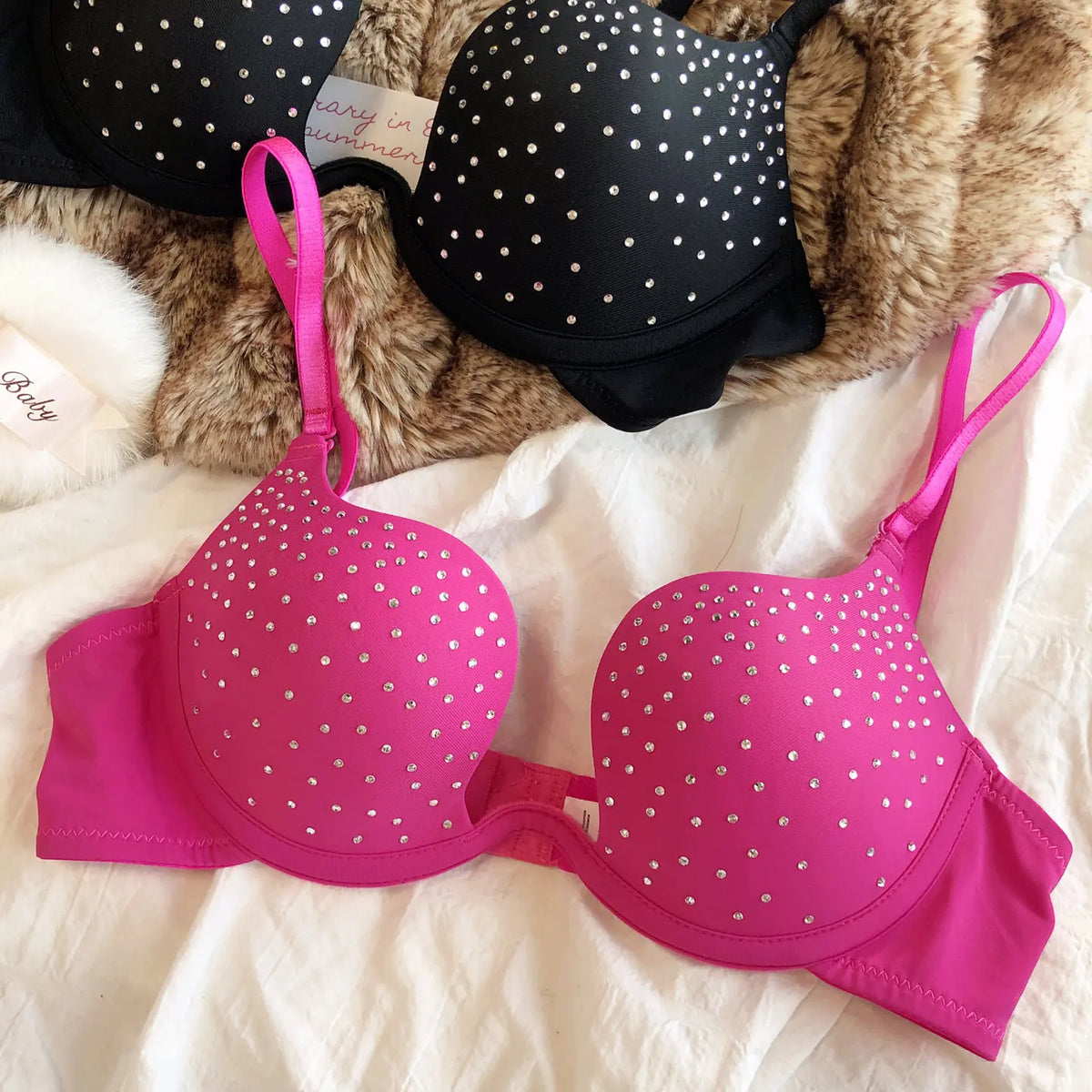 Fashion Hot Drill Lingerie Sexy Women Push Up Bra Shining Zircon Decoration Brassiere Invisible U-shaped Thickened Cup Underwear