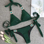 2026 Shiny Rhinestone Diamond Bikini Women Swimsuit Female Swimwear Two Pieces Bikini Set Halter Metal Chains Bathing Suit Swim