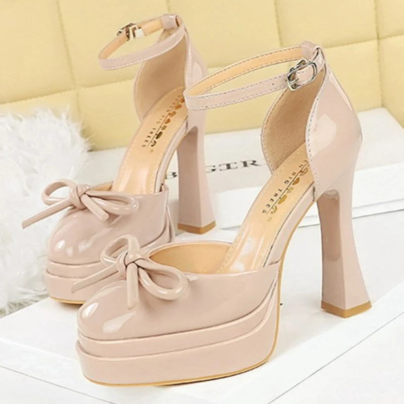 BIGTREE Model Catwalk Sequined Platform Pumps for Women Sexy Bowknot Party Nachtclub Stripper Heels Pole Dance Shoes Size 34-40