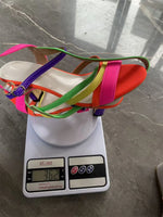 Big Size 43 Summer Mixed Color High Heels Cross-Strap Sandals Women Shoes Kitten Heels Festival Neon Vacation Dress Heels