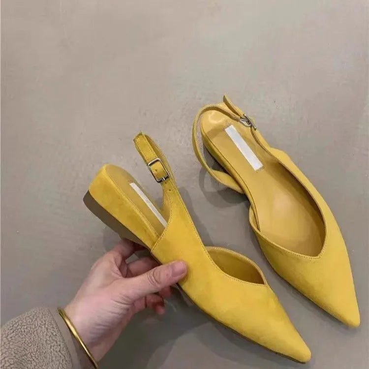 Concise Pointed Toe Square Low Heels Women Sandals Elegant Slingbacks Banquet Party Mule Shoes 2026 New