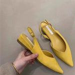 Concise Pointed Toe Square Low Heels Women Sandals Elegant Slingbacks Banquet Party Mule Shoes 2026 New