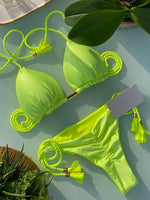 Sexy Braiding rope Bandage Solid Bikini Set Women SwimsuitPit strip fabric Triangle Swimwear Bathing Suit Brazilian Biquinis