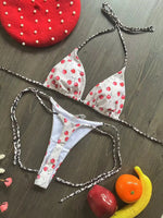 Swimwear Women CuteCherry Print Brazilian Thong Bikini Set Sexy Thong Swimsuit Two Pieces Bathing Suit Women 2023 Beach Wear