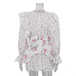FDYOUI Women's O-neck Single Breasted Ruffles Floral Dress with Corset Ladies Chic Long Sleeve Tunics Shirts Dresses High Street