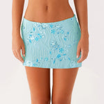 Women Sequin Mini Skirts Beaded Flower Y2k Pearl Embellished Low Rise Mini Bodycon Skirt Glitter Short Skirts Summer Streetwear