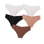 5Pcs/Set Women Panties Seamless Classic Briefs Female V-waist Underpants Soft Ice Silk Panties Sexy Lingerie Low-Rise Underwear