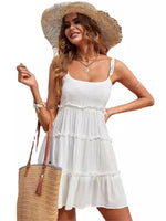 Solid Color Dots Spaghetti Strap Mini Dresses Women Bowknot Leace-up Backless Short Dress Summer Beach Vacation Vestidos Female