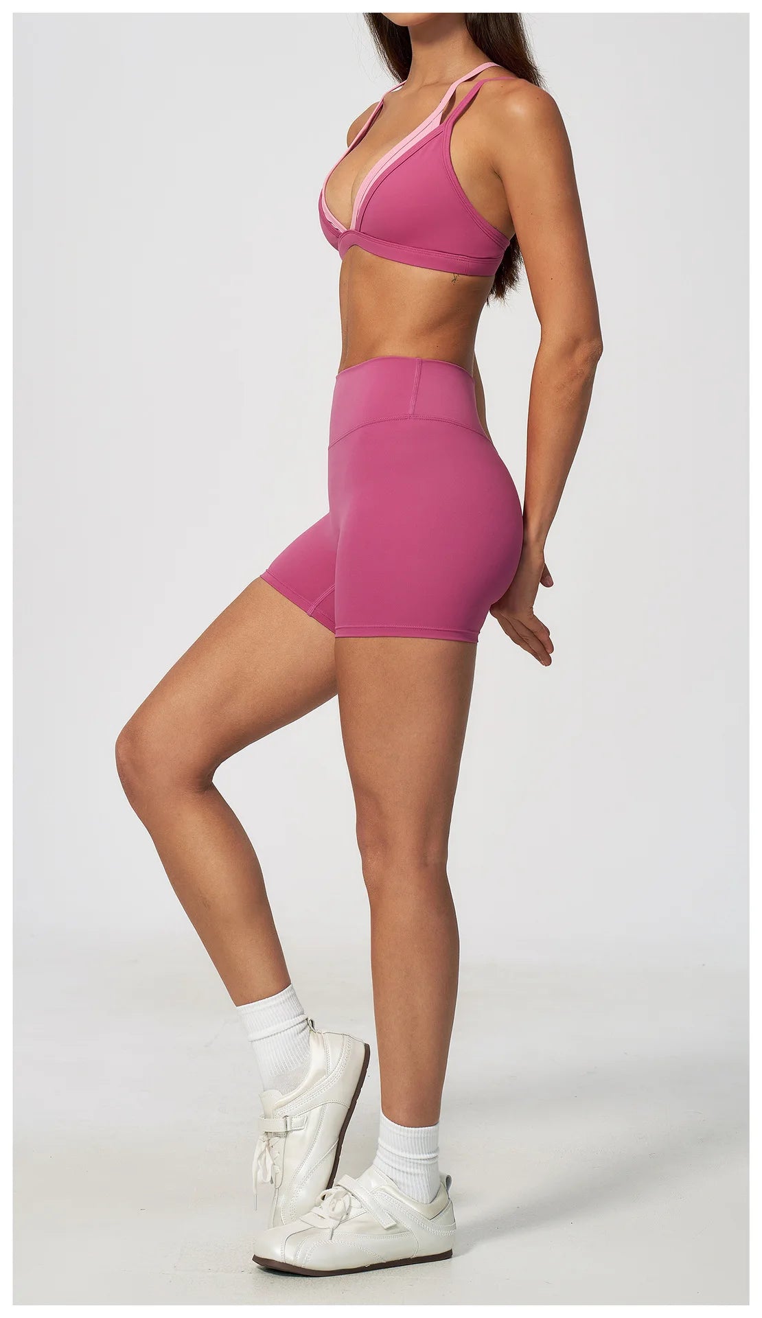 Women 2PCS Yoga Suit Double Strap Shockproof Sports Bra High Waist Tigh Short Fitness Suit Gym Running Leggings Tracksuits