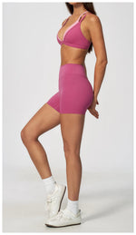 Women 2PCS Yoga Suit Double Strap Shockproof Sports Bra High Waist Tigh Short Fitness Suit Gym Running Leggings Tracksuits