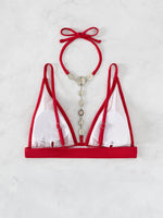 DEKA Diamond Bikini Set Crystal Necklace Halter Red Swimsuit Women Sequins Bathing Suit Stones Swimwear Glitter Push Up Monokini