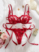 Lady Floral Embroidery Lingerie Set Women Sheer Bra and Brief Underwear Set Satin Sexy Intimates Underwear