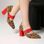 SpringAutumn New Model Fashion High Heels Nude Shoes Color Blocking Pointed Tip Buckle Leopard Print Sexy Party Women's Shoes
