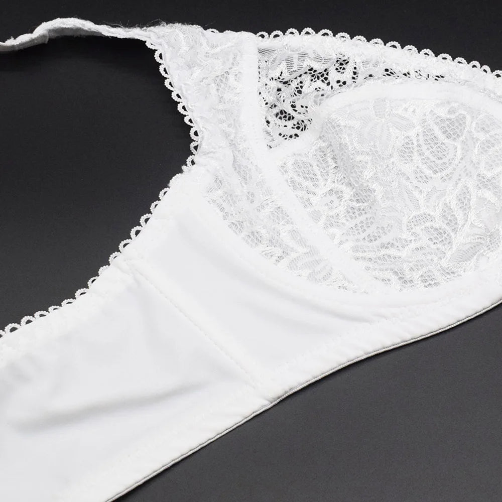 Plus Size Women Lace Bras Perspective Breathable Lager Bosom Bralette Underwired Embroidery Silky Touch BH Top B C D DD E F Cup