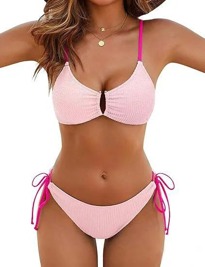 2026 Multicolor Textured Adjustable Tie Side Push Up Sexy Bikini Padded Swimwear For Women Beach Bathing Suit
