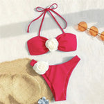 Sexy Flower Bandeau Swimwear Thong Bikini 2026 Women Lace-up Swimsuit Swimming Bathing Suit Brazilian Bikinis Sets Mujer Biquini