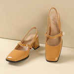 Elegant Slingback Sandals Women Summer Shoes Pink Black Silver Medium Heels Close Toe Office Party Shoes Female Large Size 45