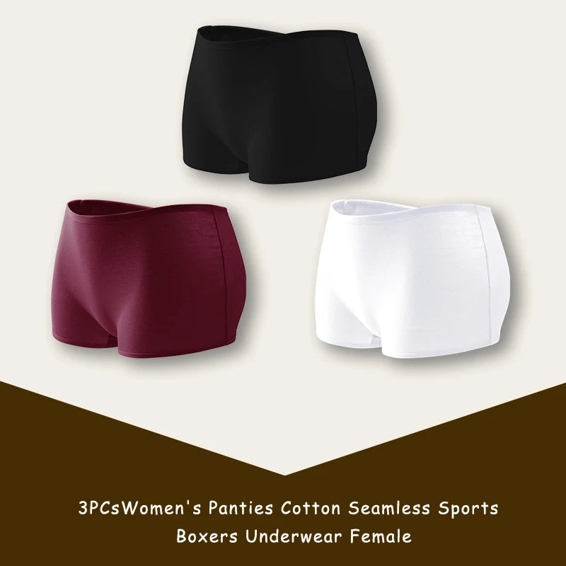 3PCS/SET Women Panties Cotton Seamless Sports Boxers Underwear Female Solid Color Briefs Cozy Lingerie Intimate Underpants XS-XL