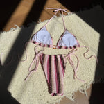 DEKA Vintage Striped Bikini Set ThongBathing Suit Beachwear Women Swimsuit Halter Swimwear Padded Bra ottoms Female Bikin