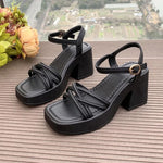 2026 New Fashion Summer OpenRound Toe Bottom Buckle Shallow Mouth Casual Thick High Heel Large Women's Sandals 35-42