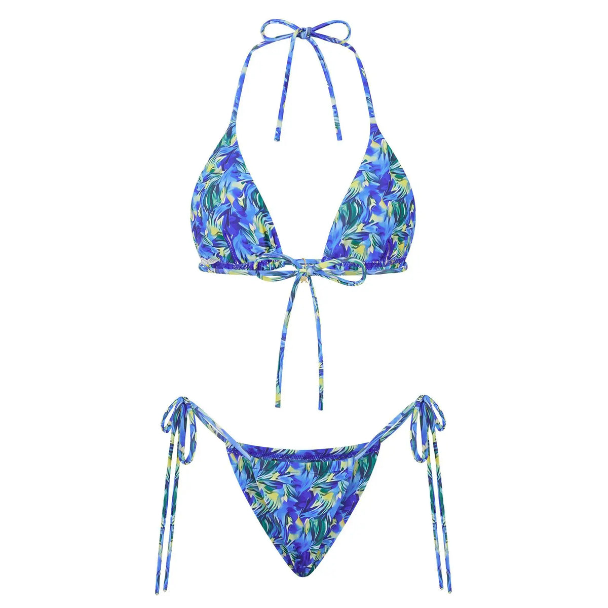 Combhasaki Women's Y2K Goth 2Pieces Tie-up Bathing Suits Sleeveless Halter Neck Backless Floral Bra + Low Waist Thong Swimsuits